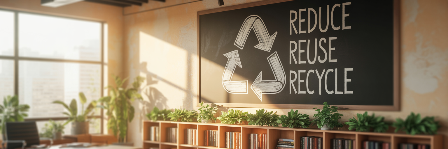 Recycling symbol with plant inside drawing on blackboard